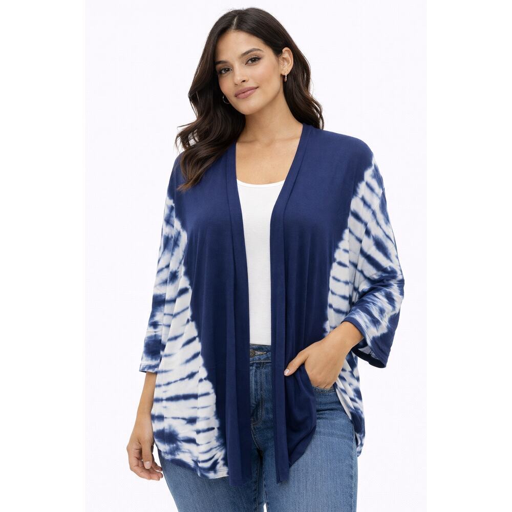 Zenergy by Chico’s Navy Tie-Dye Open Front Cardigan L/XL
